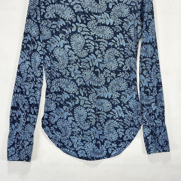 Derek Heart Womens Shirt M Blue Paisley Button Up Long Sleeve Polyester Retro - Picture 5 of 14